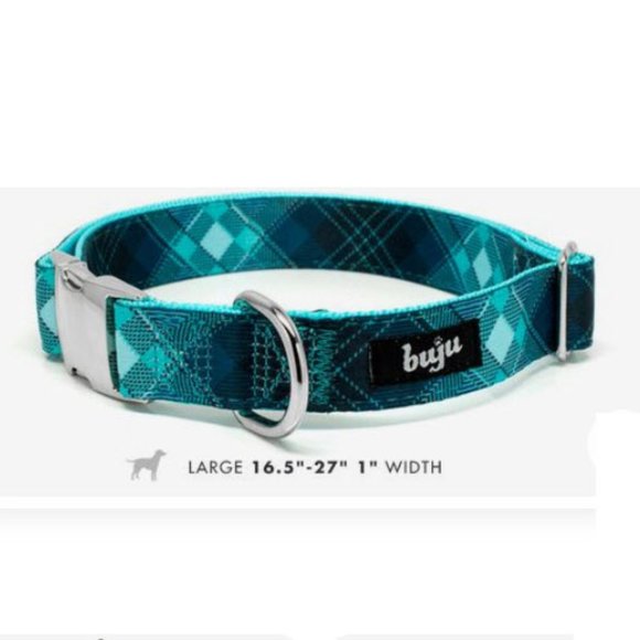 Blue plaid heavy duty dog collar size Large - Picture 2 of 2